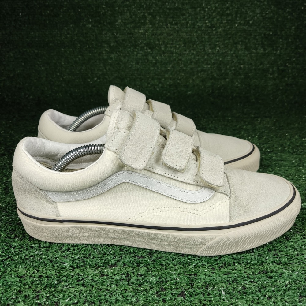 Vans Sneakers Unisex Men 6.5 Women 8 Cream Old Skool V Suede Canvas Triple Strap